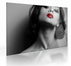 Tablou pe sticlă - Portretul unei femei cu ruj roșu (70x50 cm)