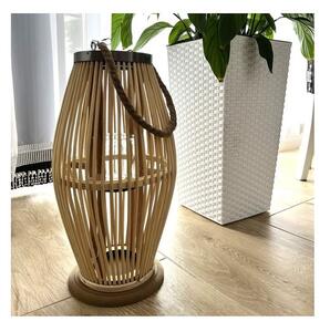 Felinar decorativ din bambus, suport interior pentru lumanare, maner din franghie, inaltime 40 cm