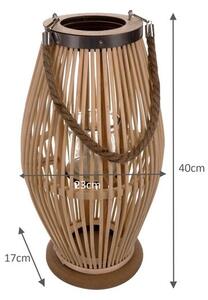 Felinar decorativ din bambus, suport interior pentru lumanare, maner din franghie, inaltime 40 cm