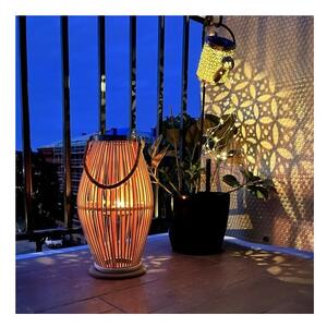 Felinar decorativ din bambus, suport interior pentru lumanare, maner din franghie, inaltime 40 cm