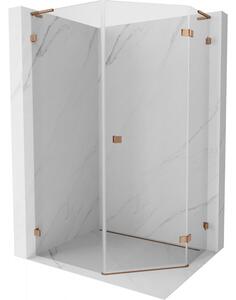 Mexen Lunar, duș pentagonal în unghi drept L 80 x 90 cm, sticlă transparentă de 8 mm, profil auriu roz, 831L-080P-090L-60-00-P