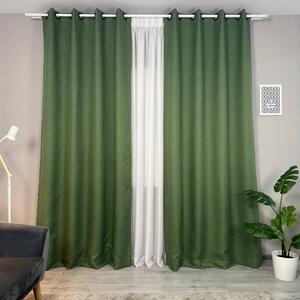 Set două Draperii (Blackout), din Stofă premium (Tip in), Gata lucrate (Inele galerie), Culoare Verde olive (Model texturat), Dimensiuni draperie 160x260 cm (x2), Brand Originalio