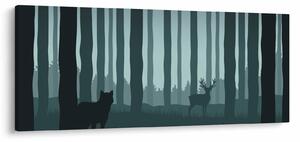 Tablou - Cerb cu lup pe stânci (120x50 cm)