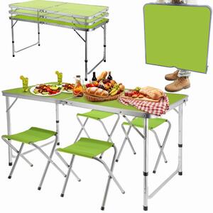 Set de camping pliabil verde - masă + 4 scaune
