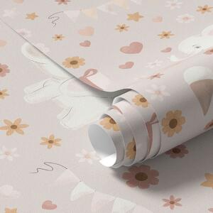 Tapet Model pentru copii cu elefant, curcubeu și flori, Tapet unic, a00433 : Uwalls.ro