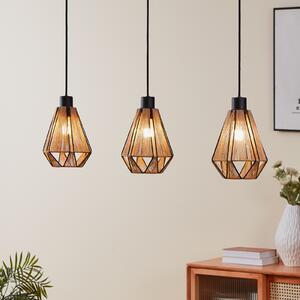EGLO Adwickle suspendată, 3 abajururi din fire naturale, reglabil, Maro / Rugină, Camera de zi / sufragerie, Țesătură / Textil, Modern