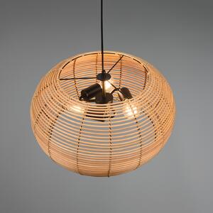 Trio Lighting Lampă suspendată Inga cu abajur din rattan Ø 50 cm, reglabil, Lemn, Camera de zi / sufragerie, Lemn