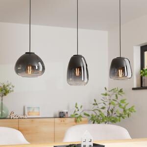 EGLO Suspensie Aguilares, sticlă fumurie, 3 lumini, liniară, reglabil, Negru, Camera de zi / sufragerie, Sticlă, Modern