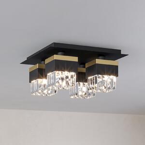 EGLO Plafonieră Barrancas, negru/auriu, sticlă de cristal, reglabil, Negru, Camera de zi / sufragerie, Metal, Modern, Plafon unghiular direct