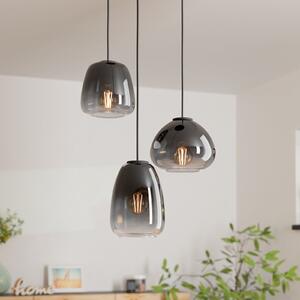EGLO Suspensie Aguilares, sticlă fumurie, rondel cu 3 lumini, reglabil, Negru, Camera de zi / sufragerie, Sticlă, Modern