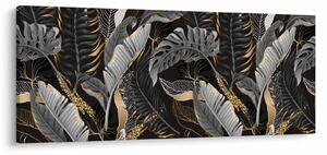 Tablou - Frunze tropicale, Galben - auriu (120x50 cm)
