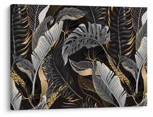 Tablou - Frunze tropicale, Galben - auriu (70x50 cm)