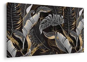 Tablou - Frunze tropicale, Galben - auriu (90x60 cm)