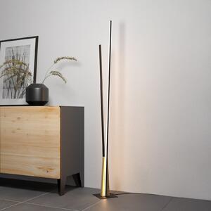 EGLO Lampă de podea Panagria LED, negru cu detaliu din lemn, Negru, Camera de zi / sufragerie, Metal, Modern