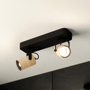 EGLO Spot de tavan Cayuca, decor negru/lemn, două lămpi, Negru, Camera de zi / sufragerie, Metal, Modern