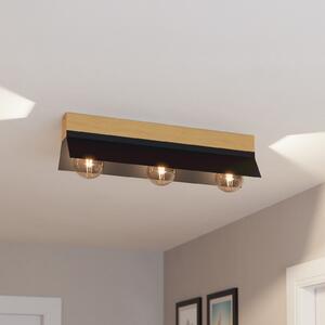 EGLO Plafonieră Tarrafo negru, lemn natural, 3 lumini, reglabil, Negru, Camera de zi / sufragerie, Metal, Modern