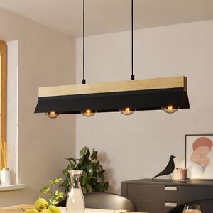 EGLO Lampă suspendată Tarrafo negru, lemn natural, 4 lumini, reglabil, Negru, Camera de zi / sufragerie, Metal, Modern