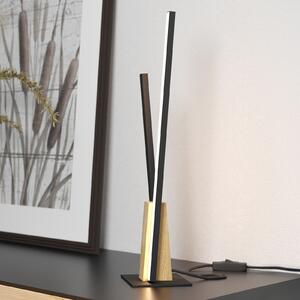 EGLO Lampă de masă Panagria LED, negru cu detaliu din lemn, Negru, Camera de zi / sufragerie, Metal, Modern