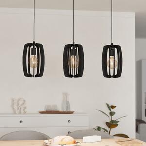 EGLO Lampă suspendată Bajazzara, trei abajururi cu colivie, negru, reglabil, Negru, Camera de zi / sufragerie, Metal, Modern