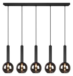 Trio Lighting Lampă suspendată Clayton, versiune cu cinci lumini, reglabil, Negru, Camera de zi / sufragerie, Sticlă