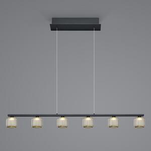 HELL Lampă suspendată Loft LED cu sticlă fumurie, șase lumini, Negru, Camera de zi / sufragerie, Metal, Modern