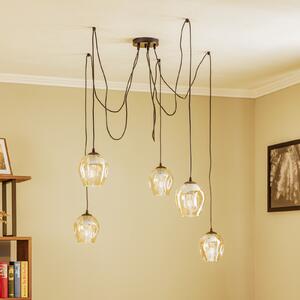 EMIBIG LIGHTING Lampă suspendată Starla, decentrată, 5 becuri, chihlimbar, reglabil, Negru, Camera de zi / sufragerie, Metal, Modern