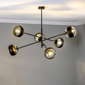 EMIBIG LIGHTING Plafonieră Linear, negru/transparent, 6 becuri, reglabil, Negru, Camera de zi / sufragerie, Metal, Modern