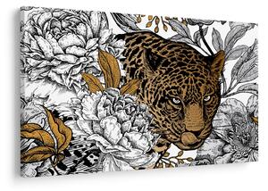 Tablou - Leopard între flori (90x60 cm)
