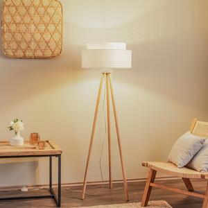 Duolla Lampadar Boho, alb/lemn, material textil/rattan/lemn, 140 cm, Lemn, dormitor, Lemn, Tripod