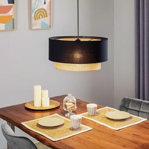 Duolla Lampă suspendată Boho, negru/maro, Ø 45 cm, material textil, reglabil, Negru, dormitor, Metal