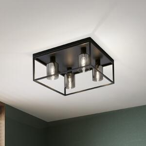 FISCHER & HONSEL Plafonieră Iska cu ramă, 4 becuri, reglabil, Negru, Camera de zi / sufragerie, Metal