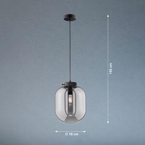 FISCHER & HONSEL Lampă suspendată Regi, 1 bec, Ø 18 cm, reglabil, Negru, Camera de zi / sufragerie, Sticlă