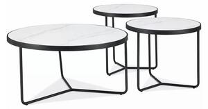 Set 3 măsuțe cafea DEMETER, alb/negru, ceramică/metal