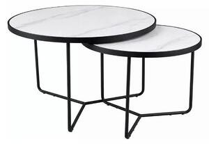 Set 2 măsuțe cafea ITALIA, alb/negru, ceramică/metal