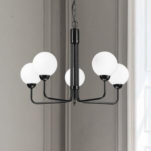 Lamkur Candelabru Malou cu abajururi din sticlă, 5 becuri, reglabil, Negru, Camera de zi / sufragerie, Metal, Modern