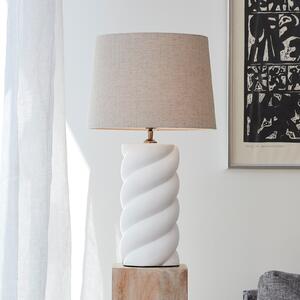 PR Home Spin lampă de masă Ø 35cm alb/in natur, Alb, Camera de zi / sufragerie, Țesătură / Textil