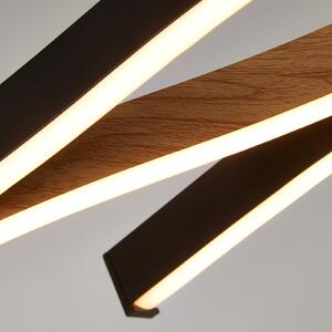 Searchlight Bloom Swirl LED suspendat negru/lemn, reglabil, Negru, Camera de zi / sufragerie, Metal, Modern