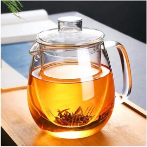 Cana pentru ceai din sticla borosilicata cu infuzor si capac 650 ml