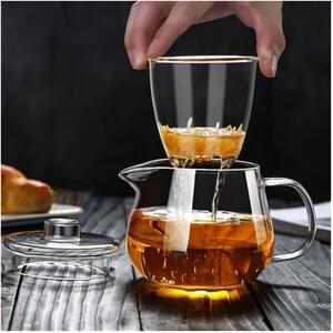 Cana pentru ceai din sticla borosilicata cu infuzor si capac 650 ml