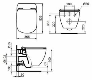Set vas wc suspendat Ideal Standard Tesi AquaBlade cu capac soft close, rezervor incastrat si clapeta crom