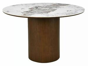 Masă RONDO, alb lucios/nuc, ceramică/furnir/MDF, Ø120x76 cm