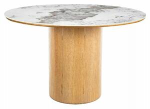 Masă RONDO, alb lucios/stejar, ceramică/furnir/MDF, Ø120x76 cm