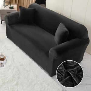 Husa elastica si catifelata pentru canapea 3 locuri + fata perna, culoare Negru