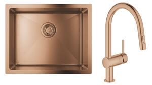 Set chiuveta din otel Grohe K700U 31574DL1, baterie bucătărie Grohe Minta 32321DL2