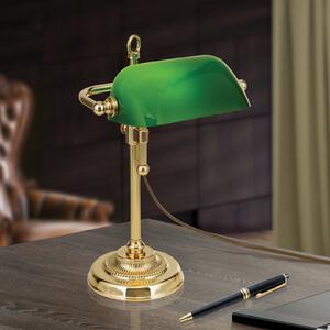 ORION Lampă de bancher Harvard, alamă/verde, H=32 cm, Auriu / Alamă, Studiu / Birou, Metal, Vintage