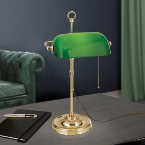 ORION Lampă bancher Harvard comutator șnur, alamă/verde, Auriu / Alamă, Studiu / Birou, Metal, Vintage