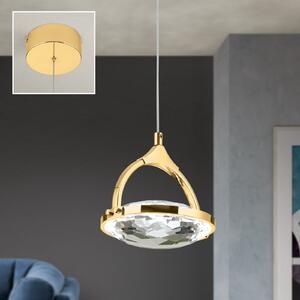 ORION Lampă suspendată LED Moon, sticlă K9, 1 bec, auriu, reglabil, Auriu / Alamă, Camera de zi / sufragerie, Metal