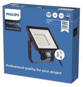 Philips Spot de exterior ProjectLine Senzor 3000K 50W, Negru, Metal, Spot de exterior / vârf de pământ