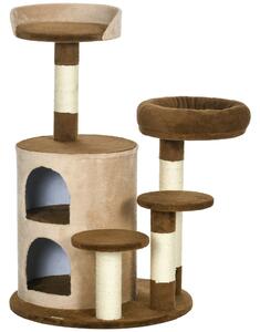 PawHut Copac pentru Pisici de Interior cu Stalpi de Zgariat, 96cm Turn pentru Pisici cu Apartament pentru Pisici, 2 Paturi, 2 Platforme, Jucarii, Maro