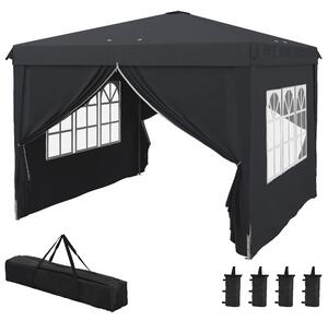 Outsunny Cort cu Copertina Pliabila de 3x3m, Adapost pentru Soare, Reglabil in Inaltime, Geanta de Transport si Saci de Nisip pentru Exterior, Gri